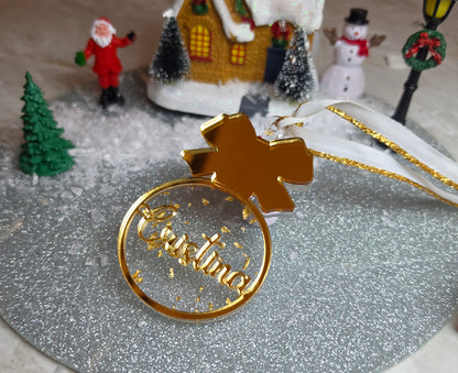 Bola Natal flocos de ouro com nome