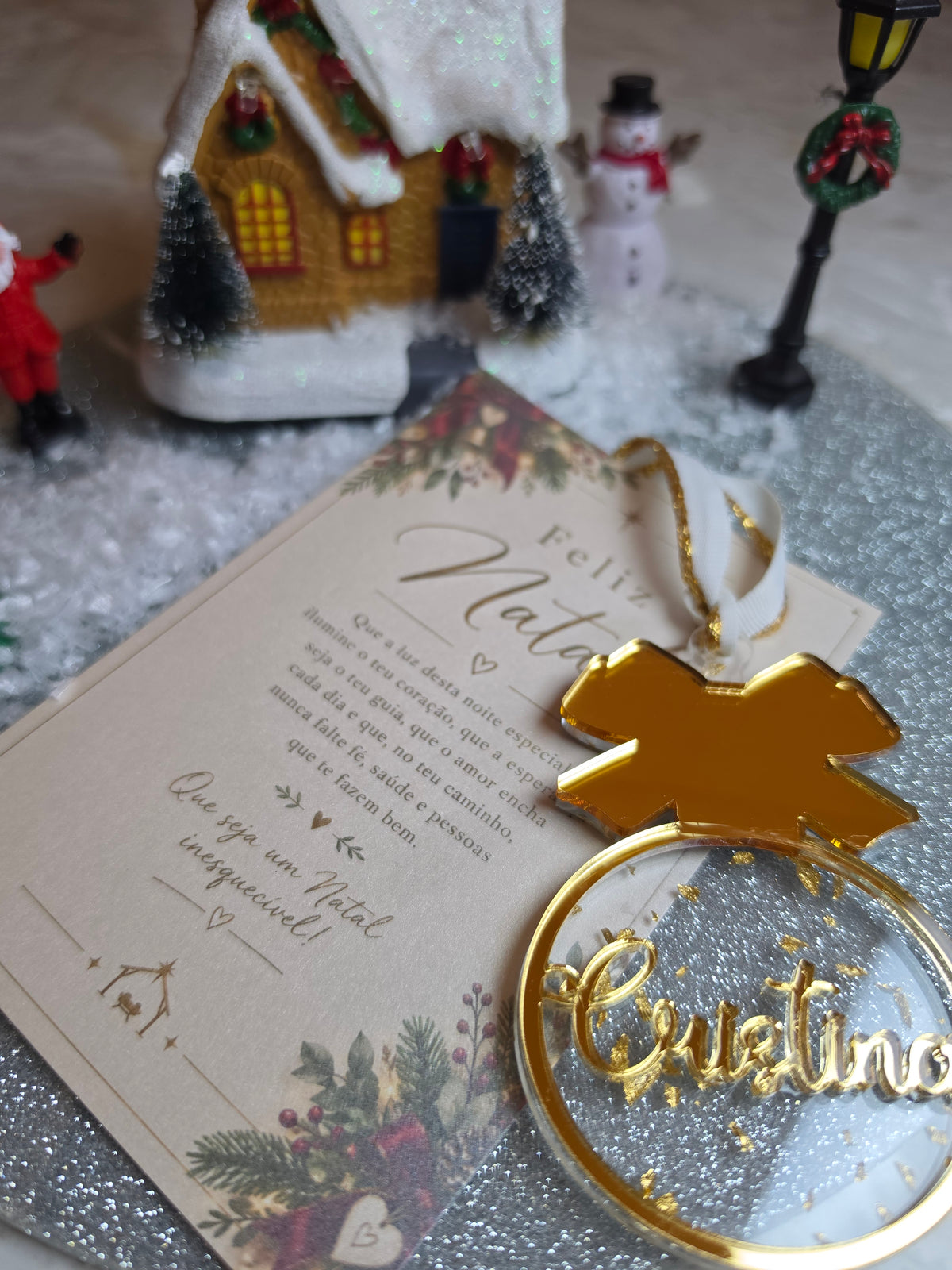 Bola Natal flocos de ouro com nome